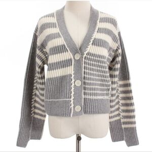 Simkhai Adara Cardigan Sweater Gray/Ivory Stripes Wool/Cashmere